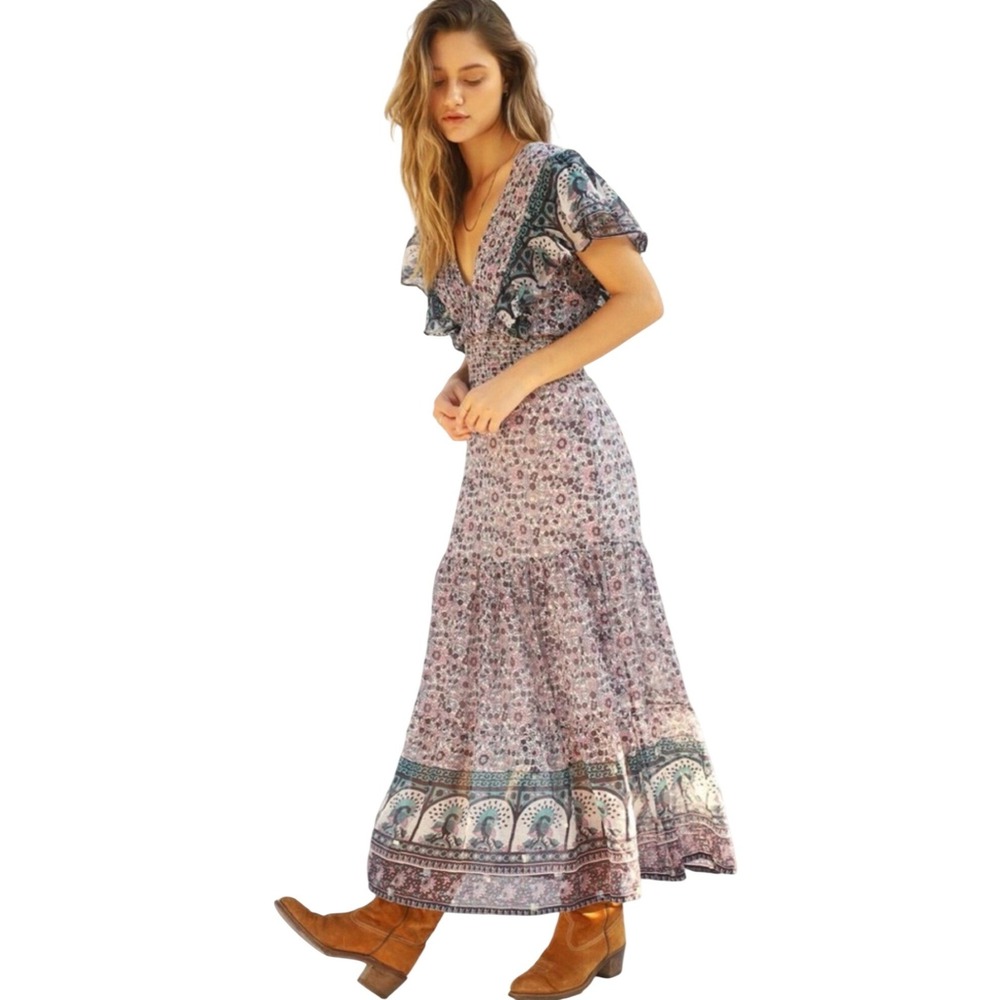 Free People Jen's Pirate Booty Sylvia Sequin Maxi Dress Womens M Floral Boho